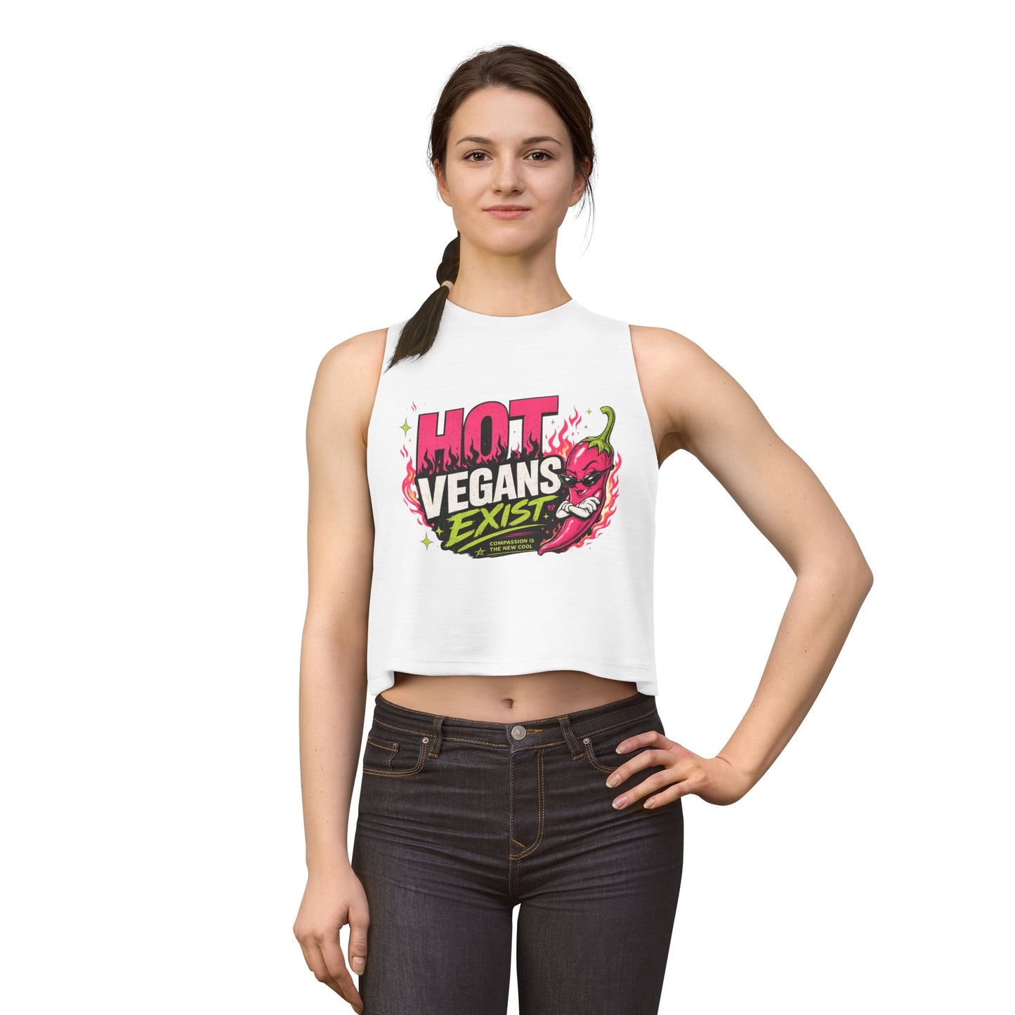 Hot Vegans Exist Crop Top — Funny Vegan Graphic Tank for Women